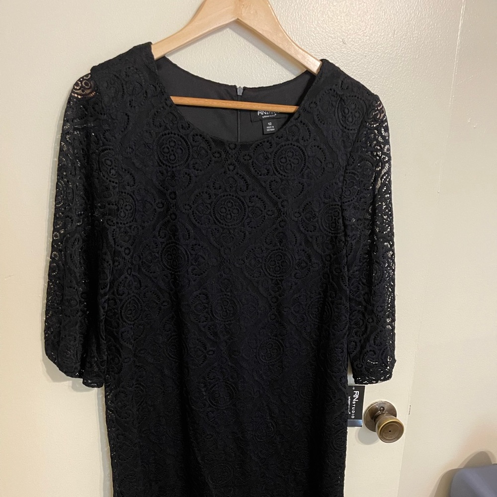NWT RN Studio Lace Black Midi Dress-Size 12
